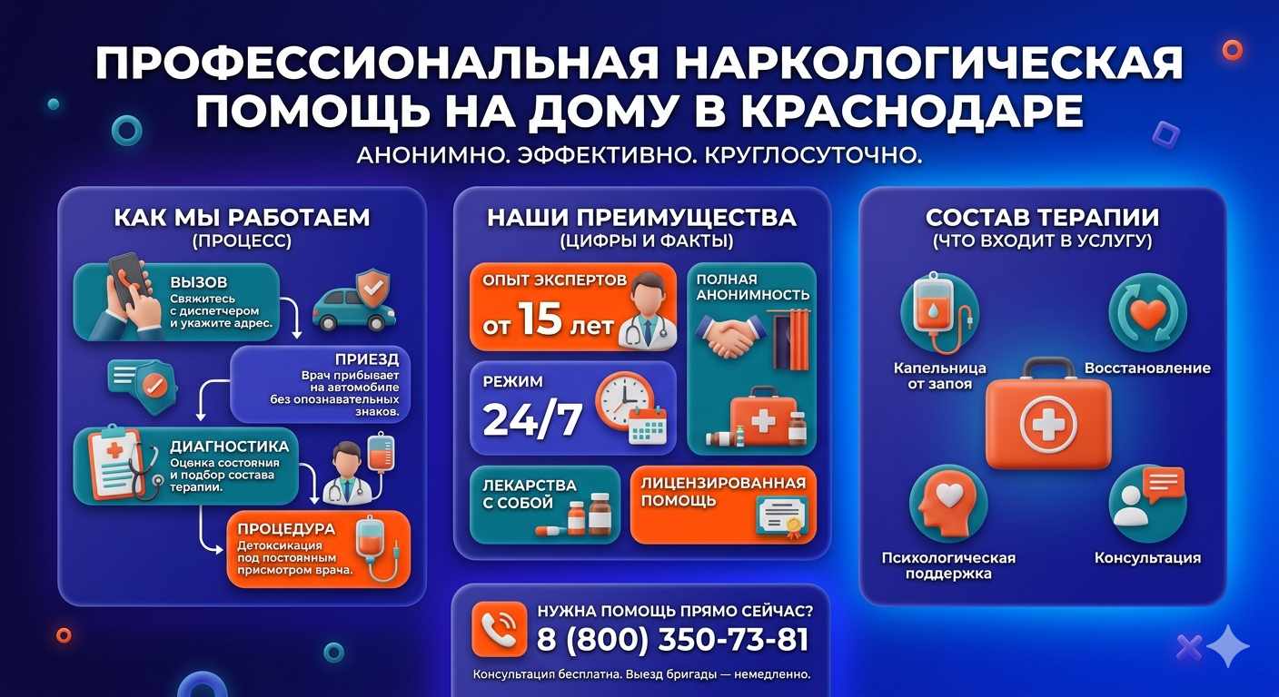 Инфографика о принципах лечения алкоголизма на дому в Богучаре: этапы вызова нарколога, преимущества анонимной детоксикации и состав медицинской помощи.